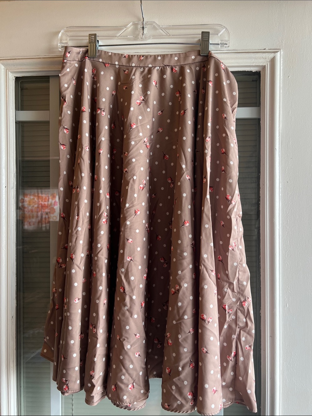 New York & Company Brown Polka Dot Floral A-Line Skirt